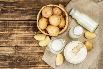 Alternative potato milk, trendy non-dairy drink. Lactose free vegan plant beverage