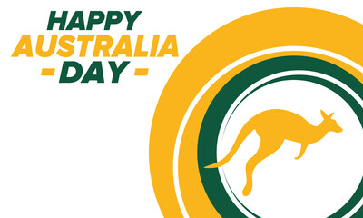 Australia Day. National happy holiday, celebrated annual in January 26. Australian patriotic elements. Kangaroo silhouette. Poster, card, banner and background. Vector illustration