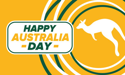 Australia Day. National happy holiday, celebrated annual in January 26. Australian patriotic elements. Kangaroo silhouette. Poster, card, banner and background. Vector illustration