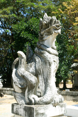 Ancient lion statue in Wat Phra Yuen, Lamphun, Thailand