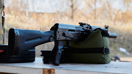 Kalashnikov assault rifle on a shooting bag 7,62 version