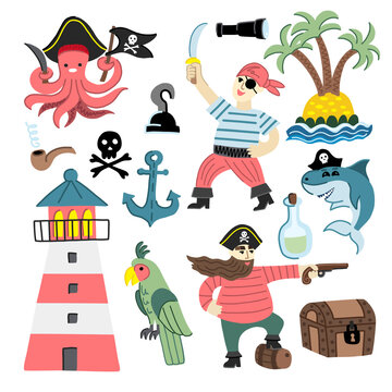 A network of children's funny images in a pirate theme
