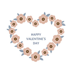 Blooming flower heart with romantic quote for Valentines Day and Mothers Day. Floral heart for posters and greeting cards. Botanical vector arrangement, modern floral frame. Summer illustration