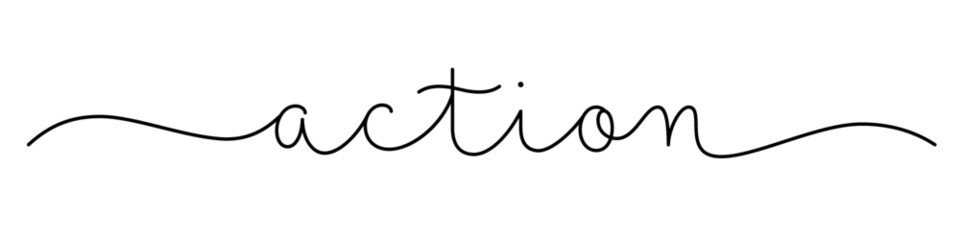 ACTION black vector monoline calligraphy banner with swashes