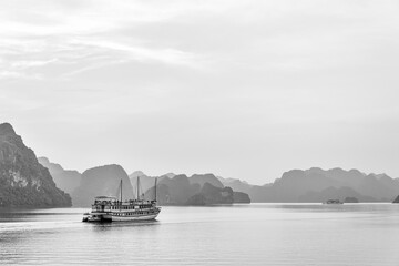 Tour boat cruising in Ha Long Bay, Vietnam