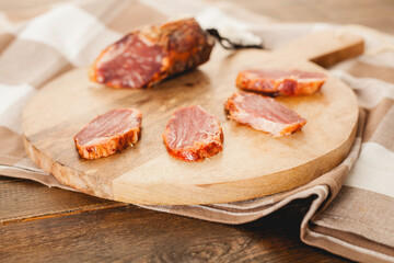 Smoked pork loin cuts. Traditional spanish sausage