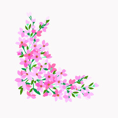 Decorative Illustration of abstract spring fruit tree branches with delicate pink flowers