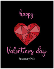 Happy Valentines day card with black background and a broken heart