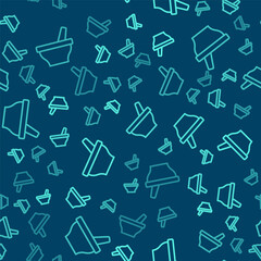 Green line Mortar and pestle icon isolated seamless pattern on blue background. Vector