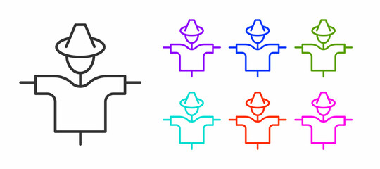 Black line Scarecrow icon isolated on white background. Set icons colorful. Vector