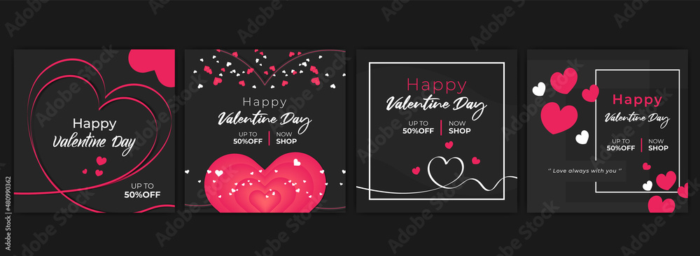 Wall mural valentine day promotional discount sale, business offer social media post, banner, flyer & cards tem