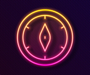 Glowing neon line Compass icon isolated on black background. Windrose navigation symbol. Wind rose sign. Vector