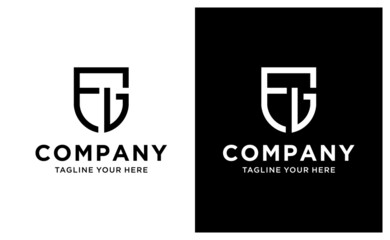 Monogram logo letter F, G, FG or GF modern, simple, sheild, line art. on a black and white background.