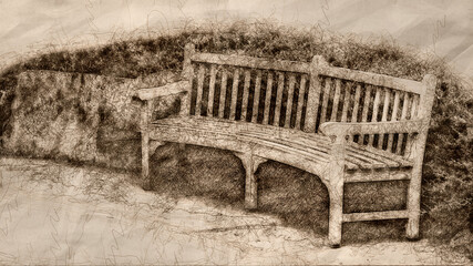 Sketch of Two Empty Park Benches Waiting for a Visitor