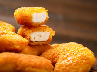 Homemade chicken nuggets and cut into slices close-up
