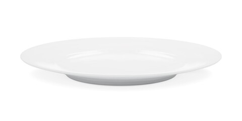 White round empty plate side view isolated on white background