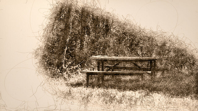 Sketch of Invitation to Picnic in a Beautiful Sunny Park