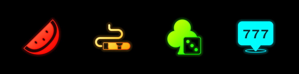 Set Casino slot machine with watermelon, Cigar, Game dice and Slot jackpot icon. Vector