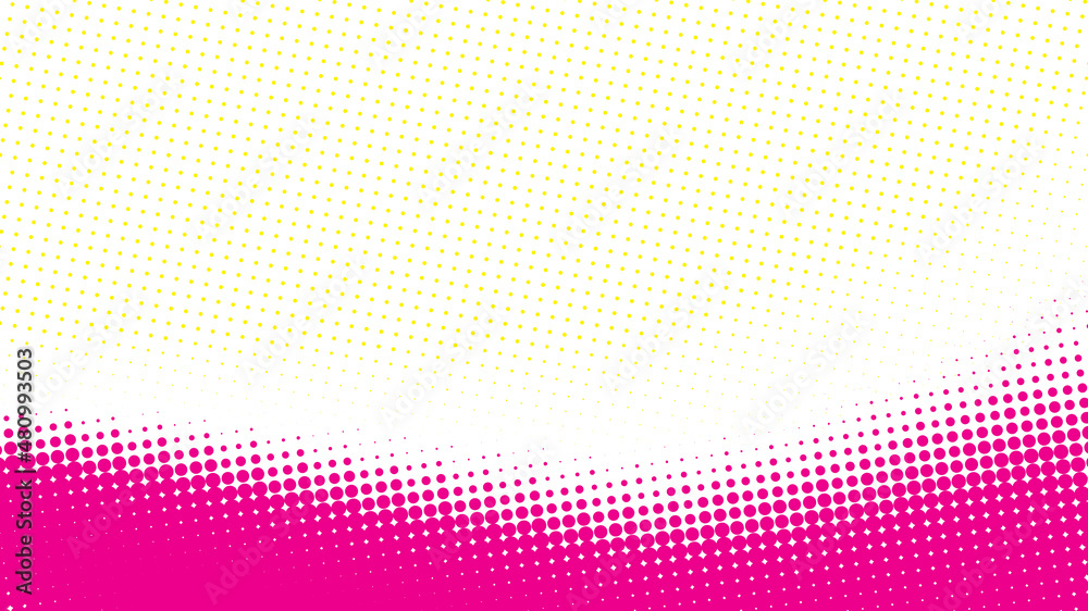 Poster Halftone background with magenta and yellow dots. Simple pattern