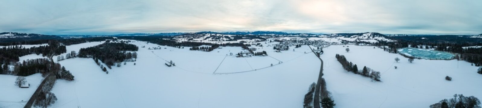 Winterlandschaft, Drohnenaufnahme, Panorama, Winter, Schnee, Landschaft, Luftbild, Luftaufnahme, Sonne, Nebel, Wolken