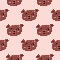 Seamless pattern. Cute bear. Colorful vector hand drawn illustration. Wild animal. Childrens poster or wrapping. Print for textile