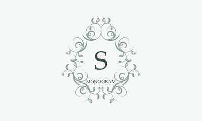Decorative monogram with the initials S. Logo template with exquisite elements and floral ornaments for restaurants, clubs, boutiques, cafes, hotel cards. Business style and brand of the company.