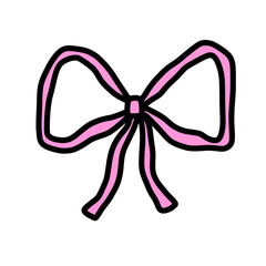 Bow in black and white line vector. Icon in doodle style on isolated white background.