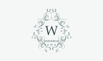 Decorative monogram with the initials W. Logo template with exquisite elements and floral ornaments for restaurants, clubs, boutiques, cafes, hotel cards. Business style and brand of the company.