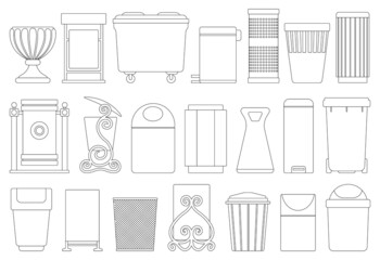 Rubbish bin isolated outline set icon.Vector outline set icon dustbin. Vector illustration rubbish bin on white background.