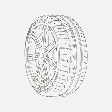 recommend clip art: Car tire concept. Wireframe style. Car Wheel Wire Model. Tyre vector sketch illustration. Auto wheel line icons. Hand drawn isolated on background. 
