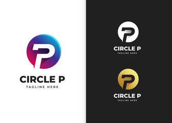 Elegant letter P logo vector with circle shape colorful and golden color luxury design