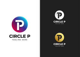 Elegant letter P logo vector with circle shape colorful and golden color luxury design