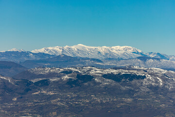The snow-covered Maiella Massif seen from the Matese mountains