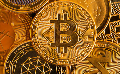 set of crypto coins background texture