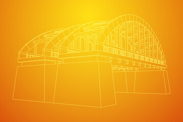 Bridge connection structure. Wireframe low poly mesh vector illustration.