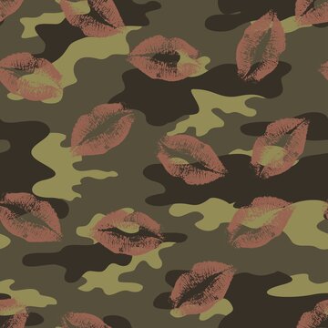 
Trendy camouflage, khaki texture, vector seamless modern pattern for clothing print, fabric. Lip pattern.
