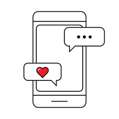 Smartphone love chat bubbles. Line icon for infographic, website or app.