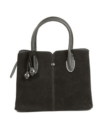 Classic fashion black suede leather women's bag on a white background