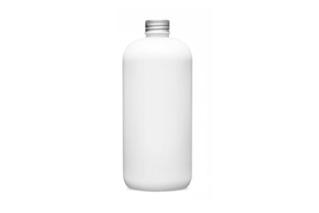 White bottle with metal aluminum cap isolated on white background. Cosmetic bottle with dispenser liquid container for gel, lotion, bath foam 3d illustration realistic mockup. Sanitizer pump.