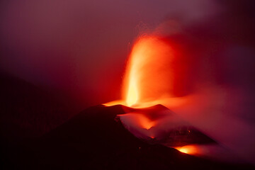 Long time exposure of an erupting volcano during night