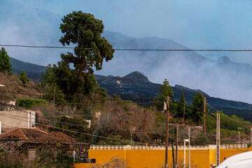 Lava flows over the buildings of La Palma, Canary Islands 