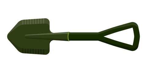 Small military tactical sapper shovel with ergonomic handle. Touristic equipment for camping and tourism.