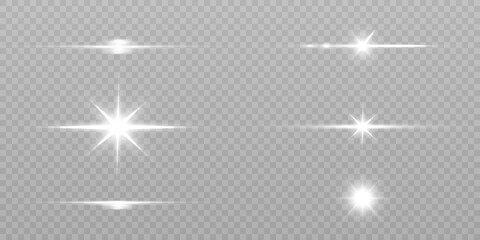 Abstract white bright bursts of light isolated on transparent background. For vector illustrations.