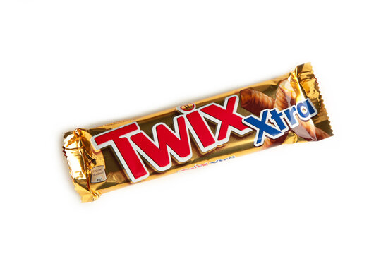 Nikolaev, Ukraine- November 26, 2021: Twix Cookie Bars Isolated On White Background.