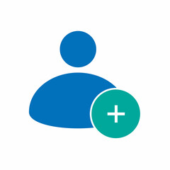 Add new user icon in flat style on background.
