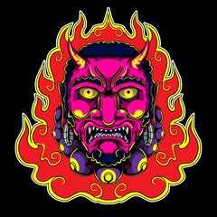 fire demon head vector illustration for tattoo or logo graphic