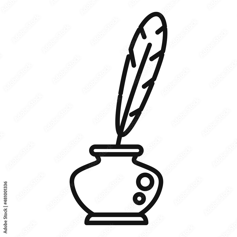 Poster ink feather pot icon outline vector. pen paper