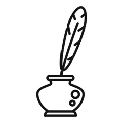 Ink feather pot icon outline vector. Pen paper