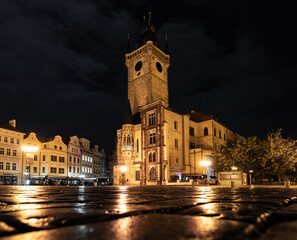 The Old Town Square at winter night in the center of Prague City