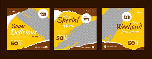 delicious food menu and restaurant social media post and instagram banner template
